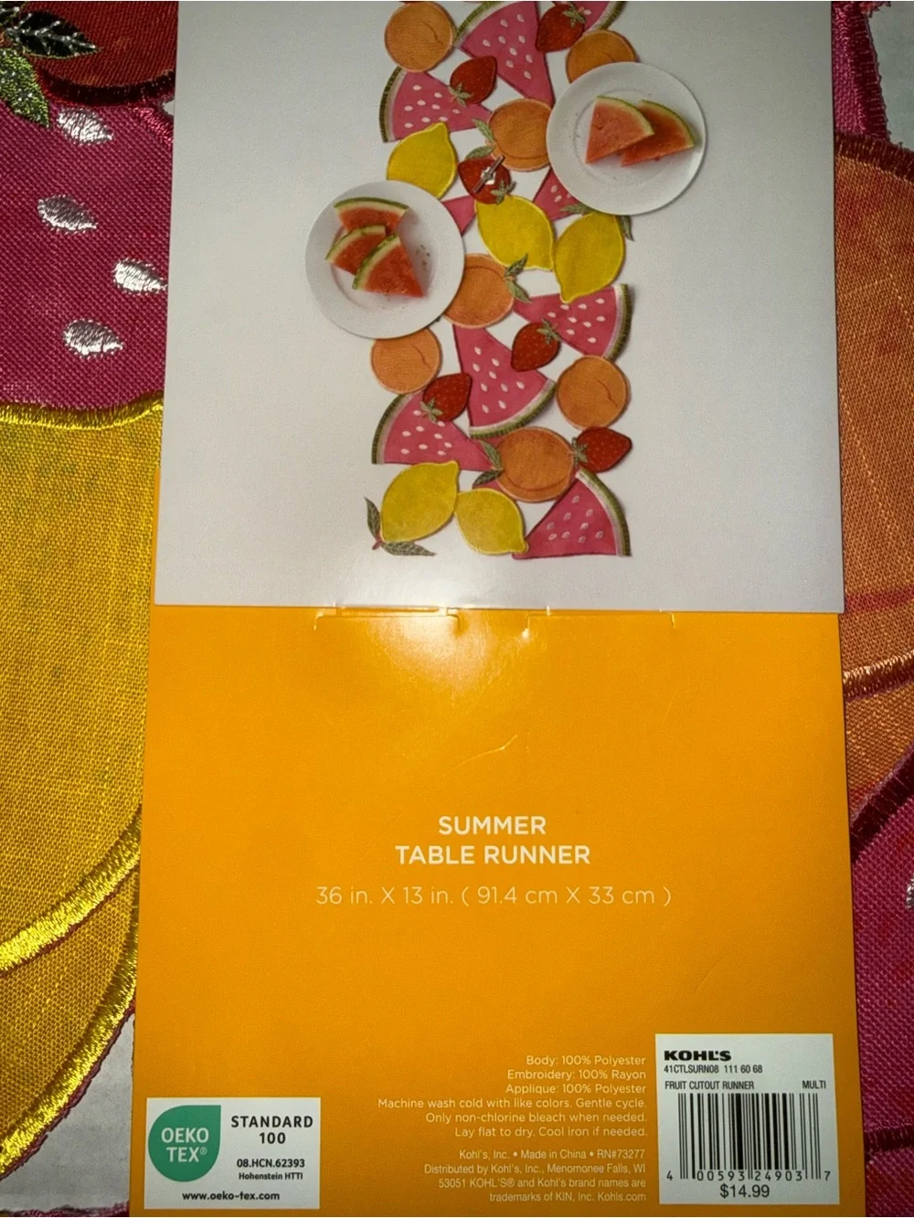 Kohl's Fruit Print Table Runner in Yellow and Pink